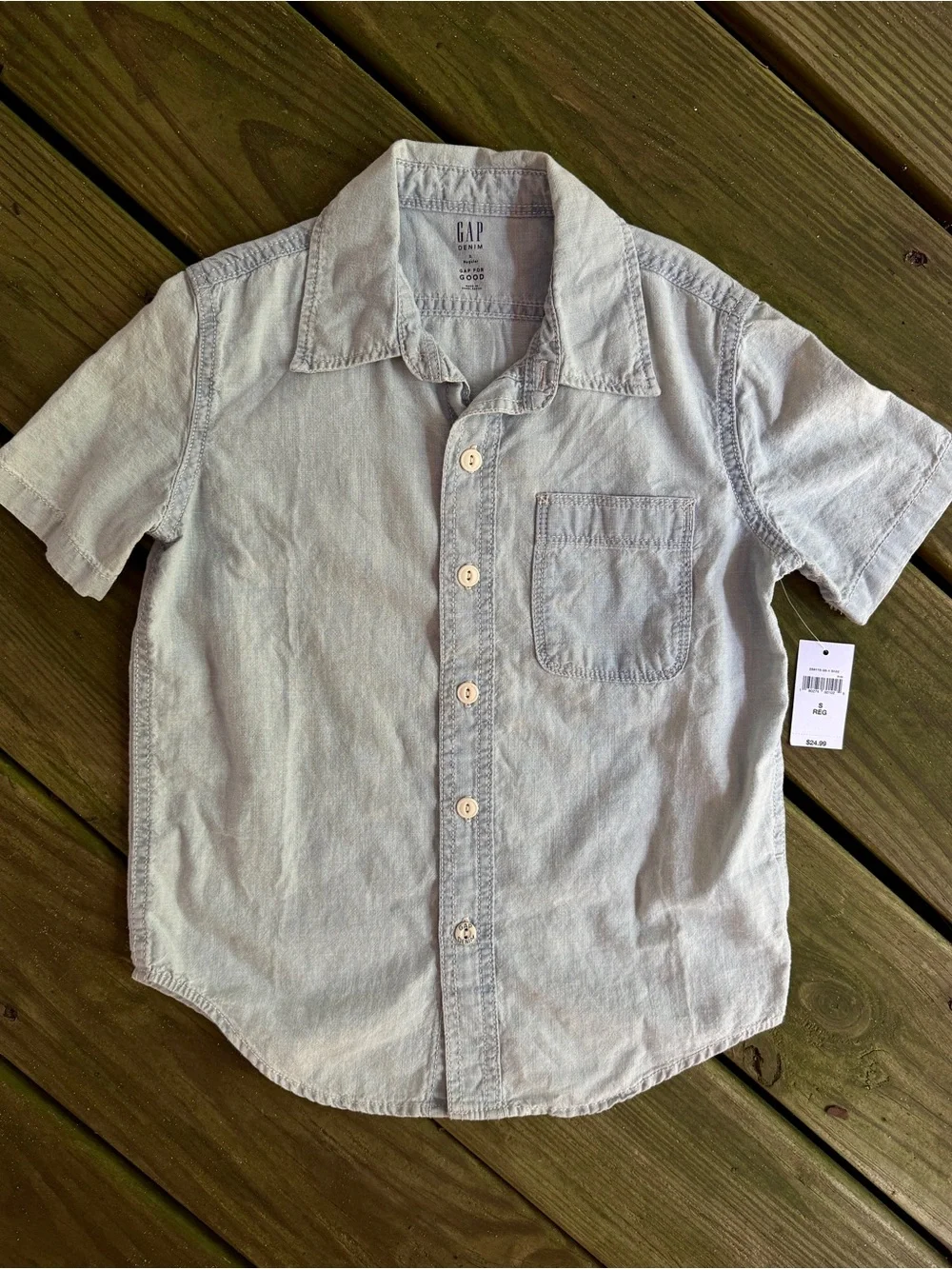 Gap Kids Boys Denim Chambray Button Down Shirt S 6-7 NWT Blue Short Sleeve